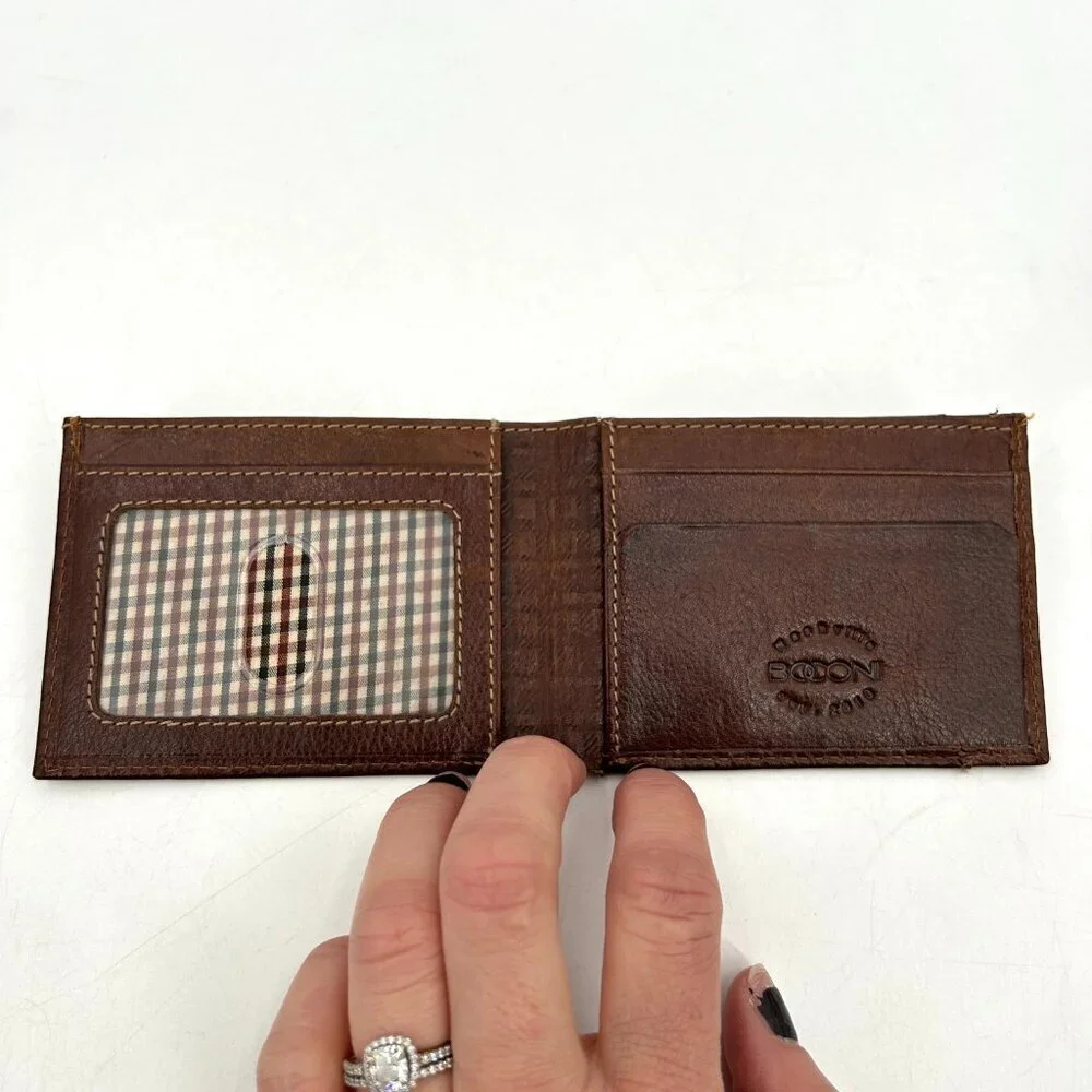 BOCONI Men's Brown Leather Garth Slimster Bifold Wallet And ID Card Holder
